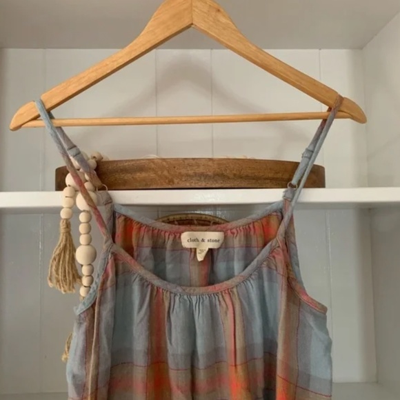 Anthropologie Cloth & Stone Plaid Spaghetti Strap Cotton Tank Top - Picture 3 of 7